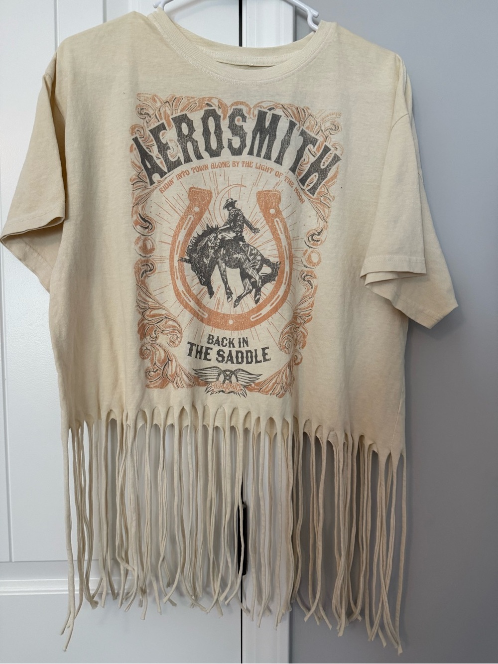 Aerosmith Back in the Saddle Cream Fringe Crop Top